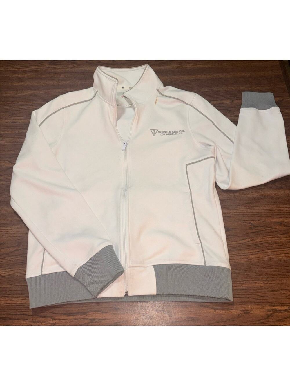 GUESS Jeans Los Angeles Zip Up Jacket Women’s Small White Gray Track Jacket